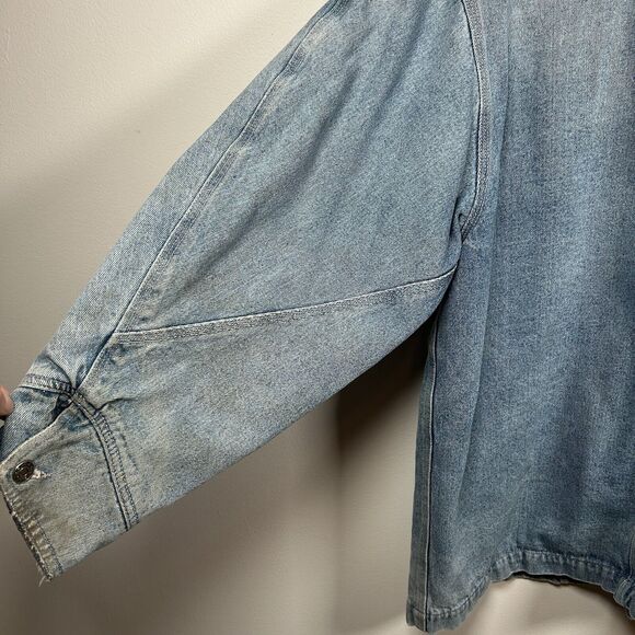 VTG Chore Coat Jean Jacket Barn Distressed Corduroy Collar Denim Men's Size M - Picture 5 of 10